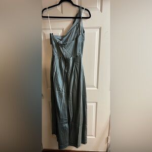 NWT LULU'S NEW Signature Satin One Shoulder Maxi Dress Slate Blue Women's
